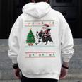 Xmas Tree Lighting Santa Riding Boston Terrier Christmas Men Zip Up Hoodie Back Print, Boston Terrier Christmas Gifts, Boston Terrier Riding Gifts, funny design