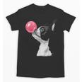 Boston Terrier Dog Blowing Chewing Bubble Gum Pink Unisex T-Shirt, trending gift