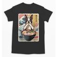 Boston Terrier Ramen Noodles Japanese Art Retro Ocean Waves Unisex T-Shirt, trending gift