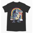 Boston Terrier Riding Dinosaur T-Rex Boys Kids Rainbow Unisex T-Shirt, Boston Terrier Riding Gifts, trending gift