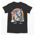 Boston Terrier Unicorn Riding Dinosaur T-Rex Girls Rainbow Unisex T-Shirt, Boston Terrier Riding Gifts, trending gift