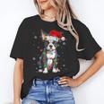 Boston Terrier Christmas Santa Hat Tree Lights Pajama Unisex T-Shirt, Boston Terrier Christmas Shirts, funny gift