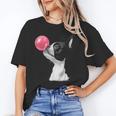 Boston Terrier Dog Blowing Chewing Bubble Gum Pink Unisex T-Shirt, funny gift