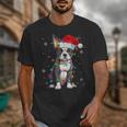 Boston Terrier Christmas Santa Hat Tree Lights Pajama Unisex T-Shirt, Boston Terrier Christmas Gifts, funny design
