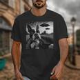 Boston Terrier Graphic Selfie With UFOs Weird Aliens Unisex T-Shirt, funny design