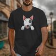 Bull Terrier Pocket Bull Terrier Peeking Out Pocket Unisex T-Shirt, funny design