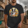 Cute Boston Terrier Spring Flower Garden Colorful Puppy Dog Unisex T-Shirt, funny design