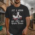 Just a Woman Who Loves Her Boston Terrier Cute Dog Mom Unisex T-Shirt, Couple Gifts, Mom Gifts, Boston Terrier Mom Gifts, funny design