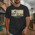Surfing Boston Terrier Kanagawa Wave Japanese Dog For Men Women Kids Unisex T-Shirt, funny design