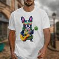 Hawaiian Boston Terrier & Pineapple Ukulele Summer Vacation Unisex T-Shirt, funny design