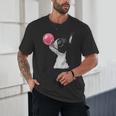Boston Terrier Dog Blowing Chewing Bubble Gum Pink Unisex T-Shirt, novelty gifts, funny gifts
