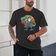 Boston Terrier Dog Riding Dinosaur T Rex Boys Unisex T-Shirt, novelty gifts, funny gifts