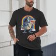 Boston Terrier Riding Dinosaur T-Rex Boys Kids Rainbow Unisex T-Shirt, novelty gifts, funny gifts