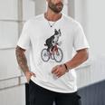 Boston Terrier Riding Bicycle Cute Bostie Biker Raglan Baseball Tee Unisex T-Shirt, novelty gifts, funny gifts