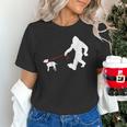 Bigfoot Walking With Bull Terrier Dog Unisex T-Shirt, gift for family, gift for coworker