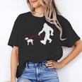 Bigfoot Walking With Bull Terrier Dog Women's T-Shirt, trending gift