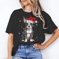 Boston Terrier Christmas Santa Hat Tree Lights Pajama Women's T-Shirt, Boston Terrier Christmas Gifts, trending gift