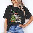 Boston Terrier Christmas Tree Lights Santa Hat Women's T-Shirt, Boston Terrier Christmas Gifts, trending gift