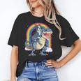 Boston Terrier Riding Dinosaur T-Rex Boys Kids Rainbow Women's T-Shirt, Boston Terrier Riding Gifts, trending gift