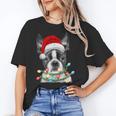 Boston Terrier Santa Christmas Tree Lights Xmas Boys Men Dog Women's T-Shirt, Boston Terrier Christmas Gifts, trending gift