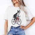 Boston Terrier Riding Bicycle Cute Bostie Biker Raglan Baseball Tee Women's T-Shirt, Boston Terrier Riding Gifts, trending gift