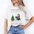 Ugly Christmas Tree Lights Xmas Santa Riding Boston Terrier Women's T-Shirt, Boston Terrier Christmas Gifts, Boston Terrier Riding Gifts, trending gift