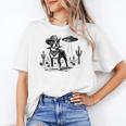 Vintage Boston Terrier UFO Western Wild West Dog Mom Dad Women's T-Shirt, Couple Gifts, Mom Gifts, Boston Terrier Dad Gifts, Boston Terrier Mom Gifts, trending gift