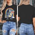 Boston Terrier Riding Dinosaur T-Rex Boys Kids Rainbow Women's T-Shirt, Boston Terrier Riding Gifts, funny design