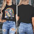 Boston Terrier Unicorn Riding Dinosaur T-Rex Girls Rainbow Women's T-Shirt, Boston Terrier Riding Gifts, funny design