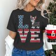 4th Of July Decor Patriotic LOVE Boston Terrier USA Flag Women's T-Shirt, Patriotic Boston Terrier Shirts, Boston Terrier 4th Of July Shirts, gift for family, gift for coworker