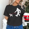 Bigfoot Walking With Bull Terrier Dog Women's T-Shirt, gift for family, gift for coworker