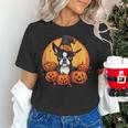 Boston Terrier Bostie Dog Breed Pet Halloween Pumpkins Women's T-Shirt, Boston Terrier Halloween Shirts, gift for family, gift for coworker