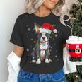 Boston Terrier Christmas Santa Hat Tree Lights Pajama Women's T-Shirt, Boston Terrier Christmas Shirts, gift for family, gift for coworker