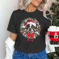 Boston Terrier Christmas Wreath Decoration Xmas Pajamas Women's T-Shirt, Boston Terrier Christmas Shirts, gift for family, gift for coworker