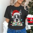 Boston Terrier Dog Santa Christmas Tree Lights Xmas Women's T-Shirt, Boston Terrier Christmas Shirts, gift for family, gift for coworker