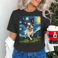 Boston Terrier Dog Starry Night Painting Women's T-Shirt, gift for family, gift for coworker