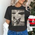 Boston Terrier Dog UFO Alien Extraterrestrial Selfie Women's T-Shirt, gift for family, gift for coworker