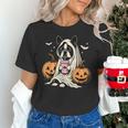 Boston Terrier Ghost Boo Halloween Costume Spooky Season Women's T-Shirt, Boston Terrier Halloween Shirts, Boston Terrier Ghost Shirts, gift for family, gift for coworker
