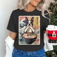 Boston Terrier Ramen Noodles Japanese Art Retro Ocean Waves Women's T-Shirt, gift for family, gift for coworker