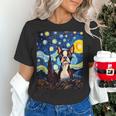 Boston Terrier Starry Night Van Gogh Art Women's T-Shirt, gift for family, gift for coworker
