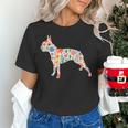 Boston Terrier Watercolor Flowers Women's T-Shirt, gift for family, gift for coworker