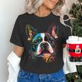 Cute Boston Terrier Puppy Dog Art Lover Unique Painting For Men Women Kids Women's T-Shirt, gift for family, gift for coworker