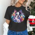 Watercolor Floral Boston Terrier Mama Dog Lover Mother's Day Women's T-Shirt, gift for family, gift for coworker
