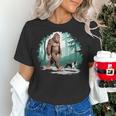 Whimsical Forest Adventures Sasquatch Bigfoot Walking Boston Terrier Dog Lovers Women's T-Shirt, gift for family, gift for coworker