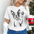 Boston Terrier Dog Raising Paw Idea Men Women Women's T-Shirt, gift for family, gift for coworker