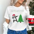 Boston Terrier Santa Hat Dabbing Around The Christmas Tree Women's T-Shirt, Boston Terrier Christmas Shirts, gift for family, gift for coworker