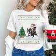 Ugly Christmas Tree Lights Xmas Santa Riding Boston Terrier Women's T-Shirt, Boston Terrier Christmas Shirts, Boston Terrier Riding Shirts, gift for family, gift for coworker