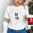 Ugly Xmas Sweater Style Boston Terrier Reindeer Christmas Women's T-Shirt, Boston Terrier Christmas Shirts, gift for family, gift for coworker