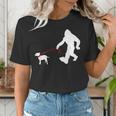Bigfoot Walking With Bull Terrier Dog Women's T-Shirt, funny gift