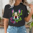 Boston Terrier In Day Of The Dead Sugar Skull Dog Women's T-Shirt, funny gift